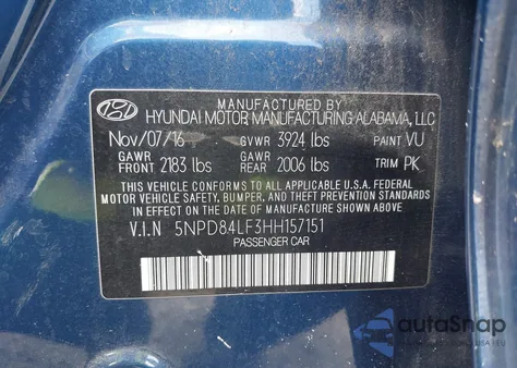 2017 Hyundai Elantra Se z USA, uszkodzony, nr VIN 5NPD84LF3HH157151